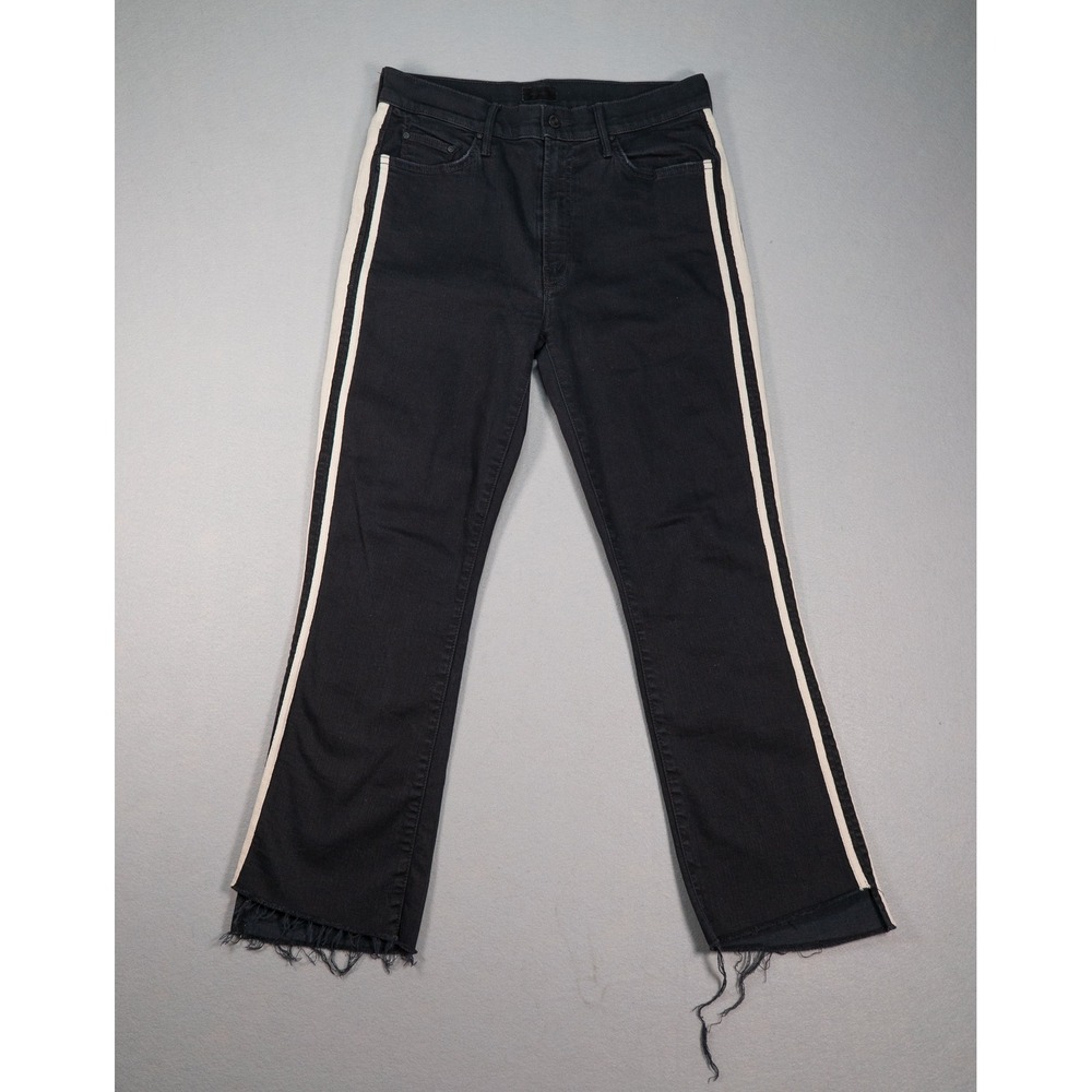 Mother Insider Crop Step Fray Guilty Racer Black Side Stripe Jeans Size 30